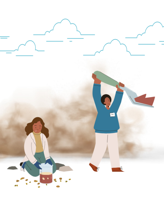 illustration of people collecting dust and soil samples