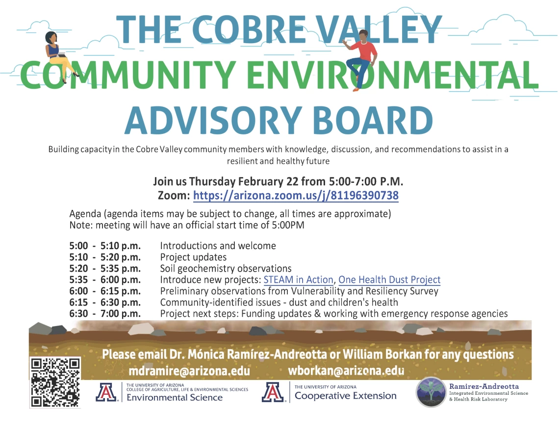 advisory board flier with agenda and times for events on zoom.